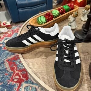 Adidas Gazelle Black and White Sneakers with Classic Gum Sole
